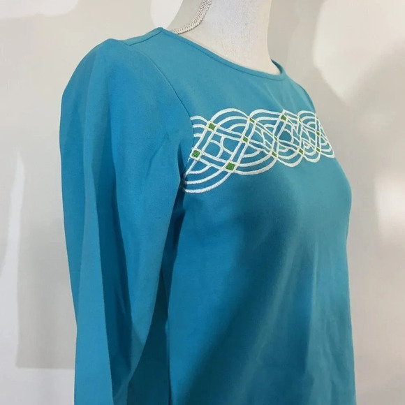 Bob Mackie Wearable Art Embroidered Blouse XXS Blue Green White 3/4 Sleeves Knit - Picture 5 of 8